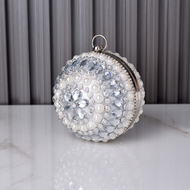 Women Handheld Bags - Round Pearl Evening Bag, High -