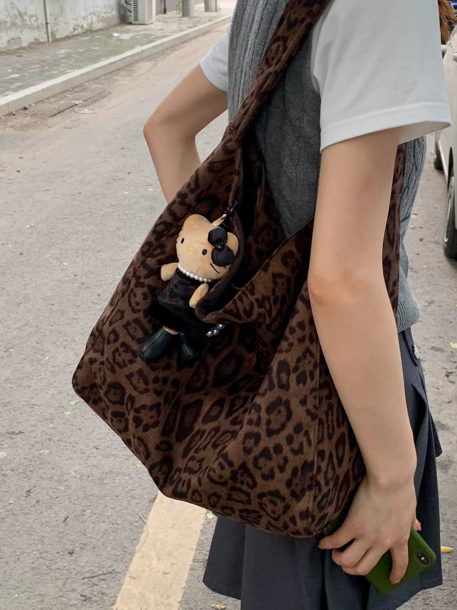 Women'S Young Bags - Retro Leopard Print Suede Large Capaci