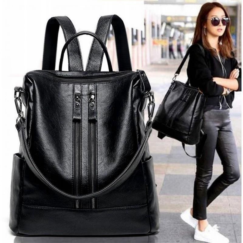 Women Bags Deals - Women Soft Leather Backpack School Black