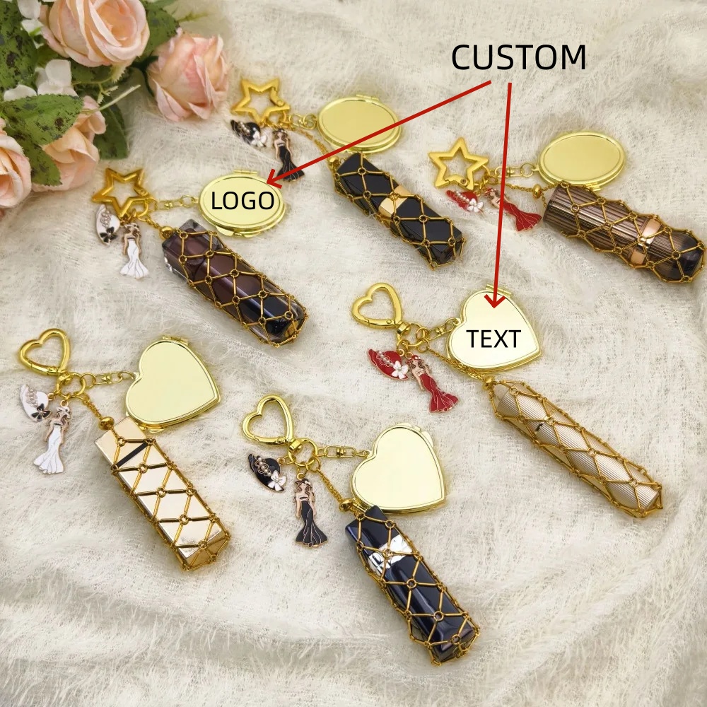 Women'S Young Bags - Fashionable Lipstick Storage Keychain Mini Mirror